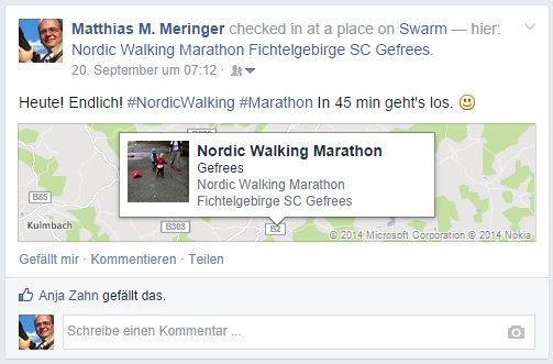 Den Status bei Facebook anlässlich des Nordic-Walking-Marathons Gefrees 2014 teilen.